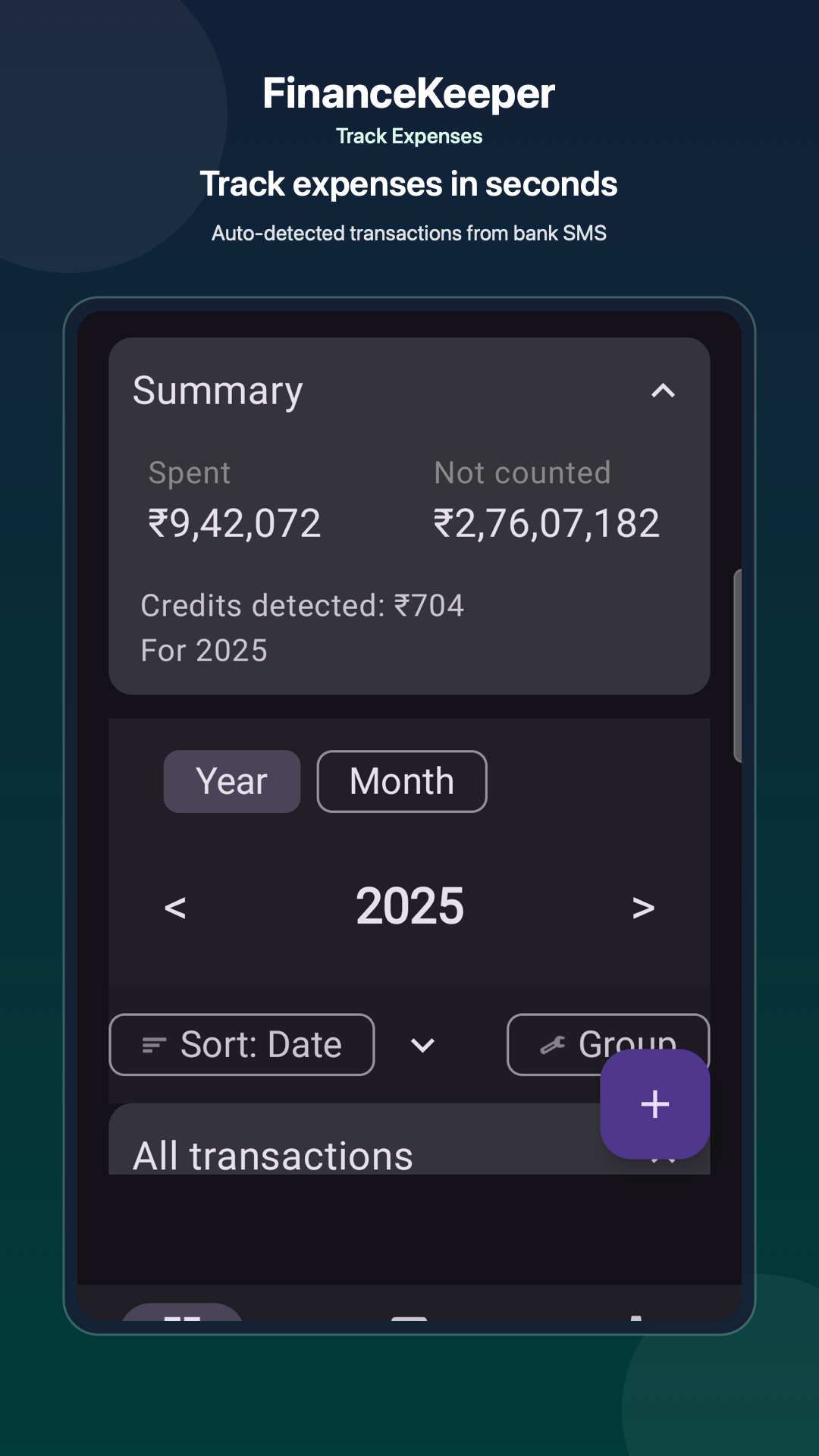 Finance Keeper expense overview dashboard