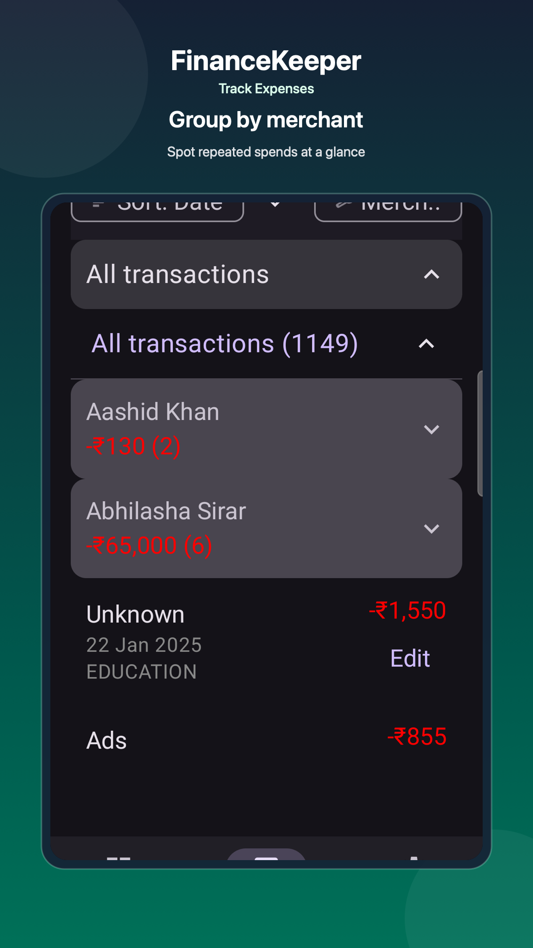 Group expenses by merchant