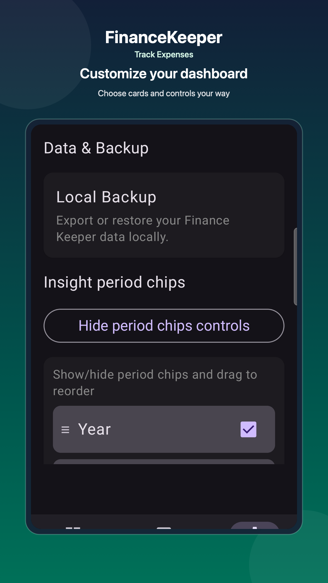 Customize categories and settings